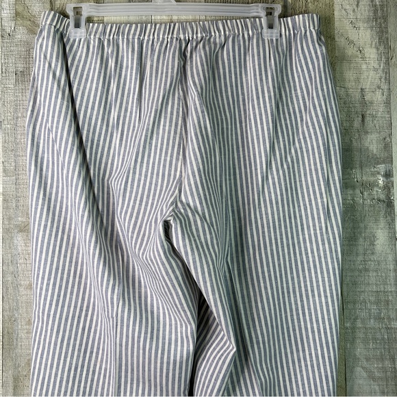 Eileen Fisher XL Blue/White Striped Cropped Pants Stretch Waistband & Pockets - Picture 6 of 10